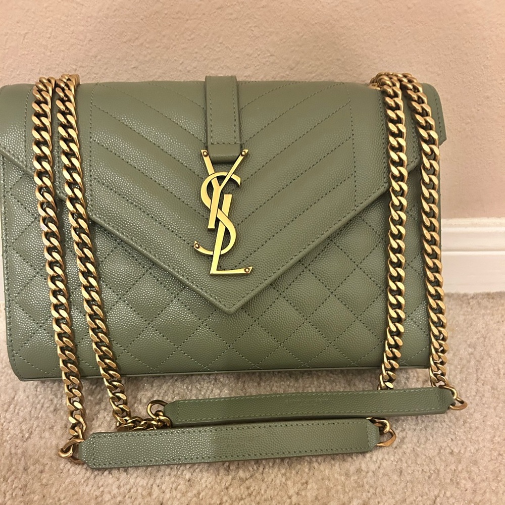 Yves Saint Laurent sage green Quilted Leather Shoulder Bag